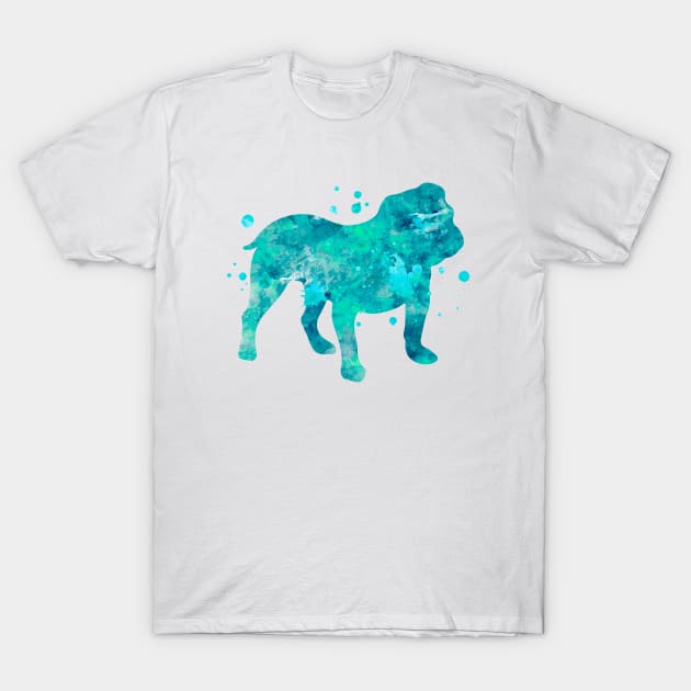 Turquoise English Bulldog Watercolor Painting T-Shirt by Miao Miao Design